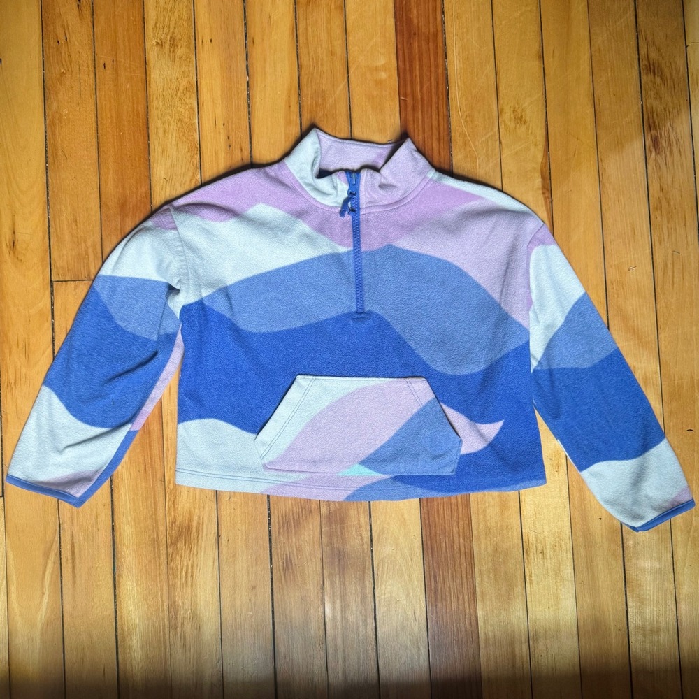 Athletic Works Girls S 6-6X Fleece Quarter Zip Pullover Purple Blue Abstract